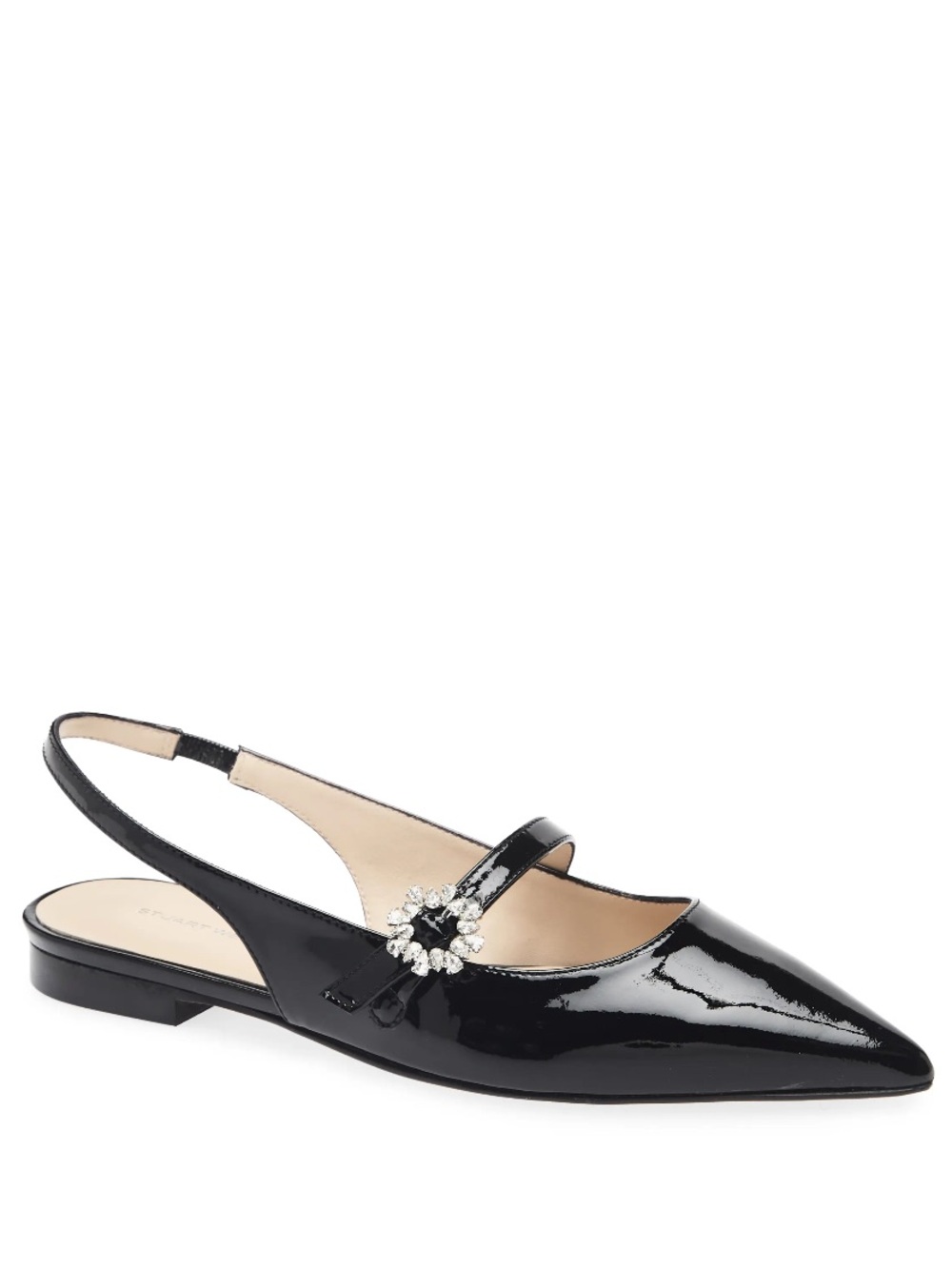 Stuart Weitzman Black Patent Slingback Mary Jane with Crystal Accent